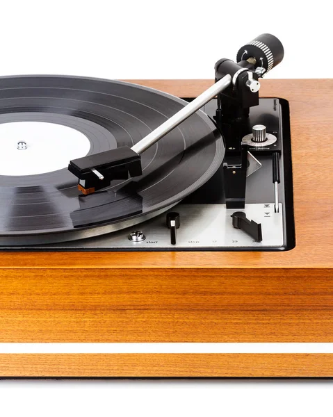 Gramofon vintage vinyl record Player na białym tle z bliska — Zdjęcie stockowe