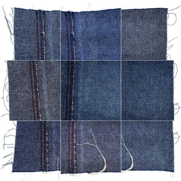 Collection of blue jeans fabric textures — Stock Photo, Image