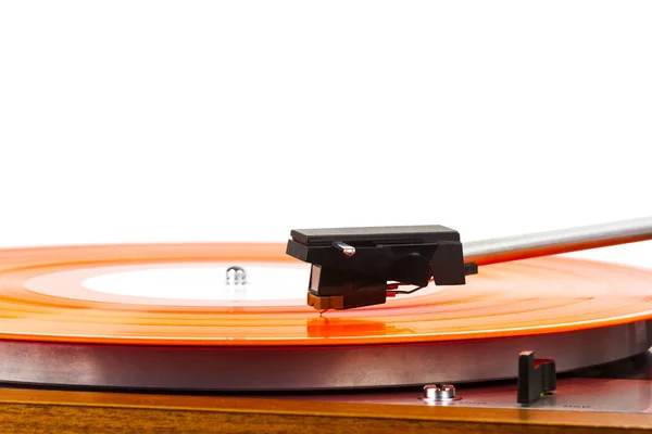 Närbild på skivspelare nål på vinyl — Stockfoto