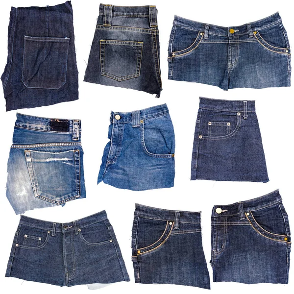 Collectie van blue jeans stof stukken — Stockfoto