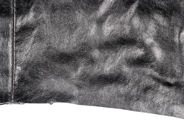Kousek Černé Kůže Izolovaný Bílém Pozadí Zmačkaná Struktura Materiálu — Stock fotografie