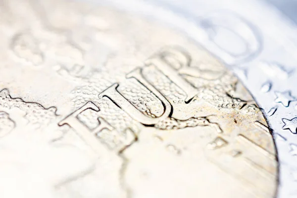 Zwei Euro Münze Makro Detail Mit Euro Wort Euro Münze — Stockfoto