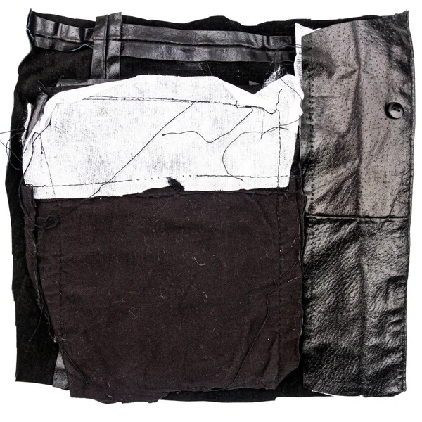 Stück Unordentliches Schwarzes Leder Isoliert Auf Weißem Hintergrund Zerknitterte Materialstruktur — Stockfoto