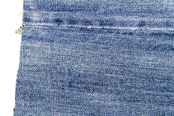 Pedaço Tecido Jeans Azul Claro Isolado Fundo Branco Bordas Irregulares — Fotografia de Stock