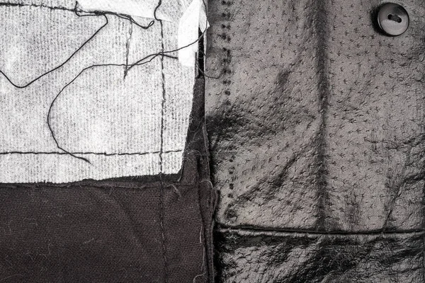折皱的黑色皮革纹理背景 带接缝的凌乱皮革的抽象纹理 — 图库照片
