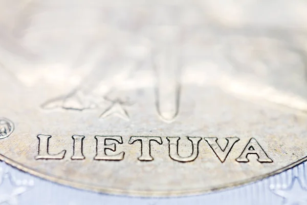 Dos Euro Moneda Macro Detalle Con Palabra Lietuva Lituania Euro — Foto de Stock