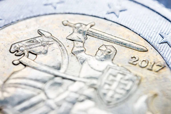 Detail Dvoueurové Mince Litevskými Erby Litevský Pohled Makro Mince Hodnotě — Stock fotografie