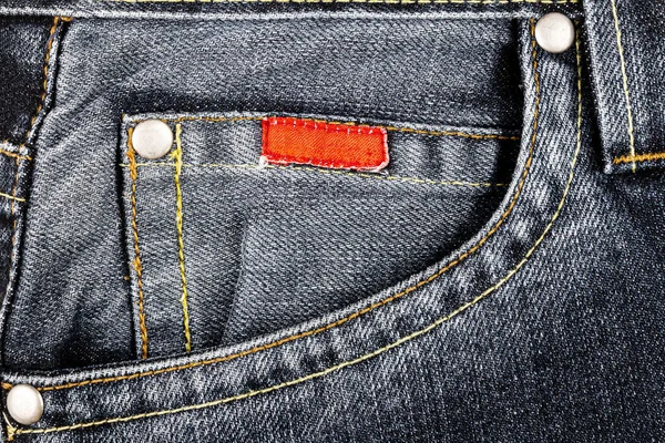 Schwarze Jeans Stoff Mit Seitlichen Taschen Hintergrund Jeans Detail Schwarze — Stockfoto