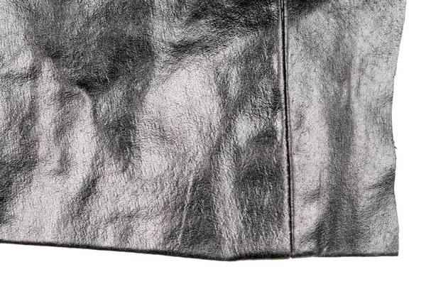 Кусок Черной Кожи Изолирован Белом Фоне Смятая Текстура Материала — стоковое фото
