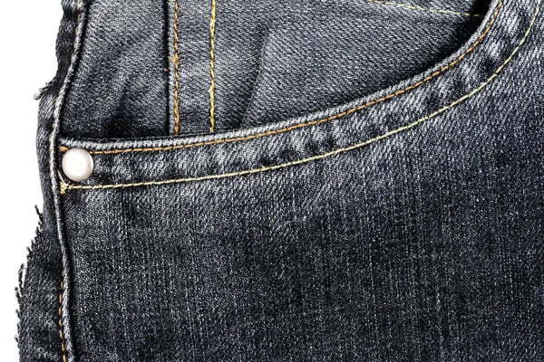 Piece Black Jeans Fabric Side Pocket Isolated White Background Rough — Stock Photo, Image