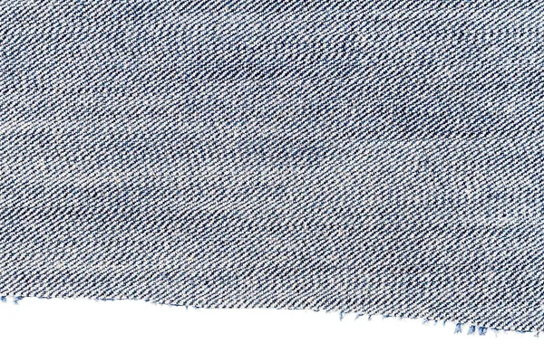 Pièce Tissu Jeans Bleu Isolé Sur Fond Blanc Bordures Rugueuses — Photo