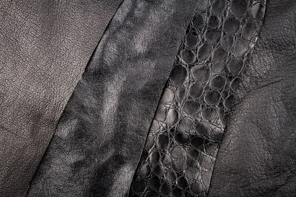 Svart Läder Och Falska Konstgjorda Alligator Hud Texturer Bakgrund — Stockfoto