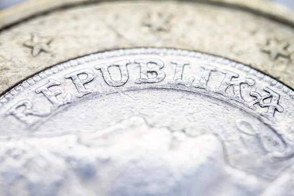 Twee Euromunten Macro Detail Met Republika Woord Letse Euro Munt — Stockfoto