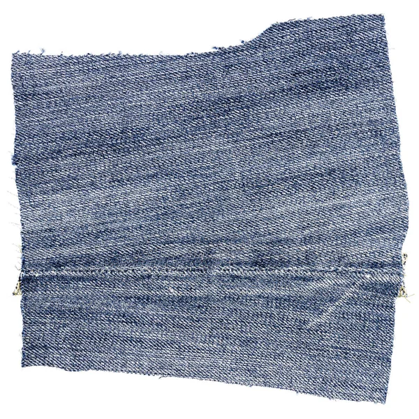 Stuk Licht Blauwe Jeans Stof Geïsoleerd Witte Achtergrond Ruwe Oneffen — Stockfoto