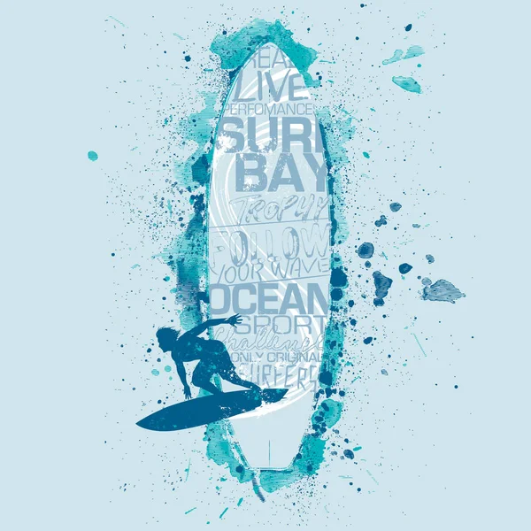 Carte Surf Vectorielle Graphique Sur Fond Bleu Clair — Image vectorielle