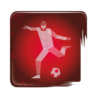 Futbol simgesi çizgili. Bir futbol oyuncusu, beyaz simgesi siyah ve kırmızı zemin üzerine vektör Illustration. Bir çizgili sporcu. Düz stil vektör küçük resim.