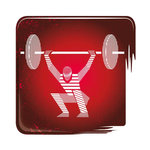 Gewichtheffen Gestreept Pictogram Vectorillustratie Van Een Sterke Man Tillen Gewichten — Stockvector