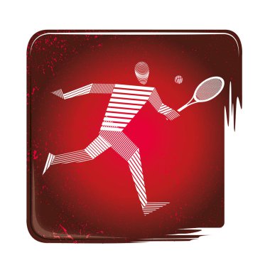 Tenis çizgili simgesi. Bir tenis oyuncusu, beyaz simgesi siyah ve kırmızı zemin üzerine vektör Illustration. Bir çizgili sporcu. Düz stil vektör küçük resim.