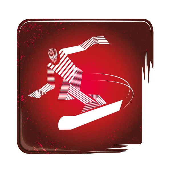 Snowboarden Pictogram Gestreept Vectorillustratie Met Jongen Snowboard Witte Icoon Zwarte — Stockvector