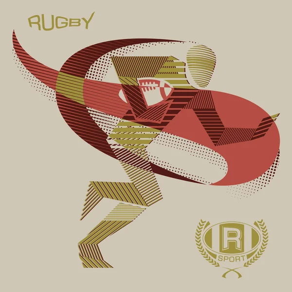 Jugador Rugby Rayas Acción Ilustración Jugador Rugby Corriendo Con Pelota — Archivo Imágenes Vectoriales