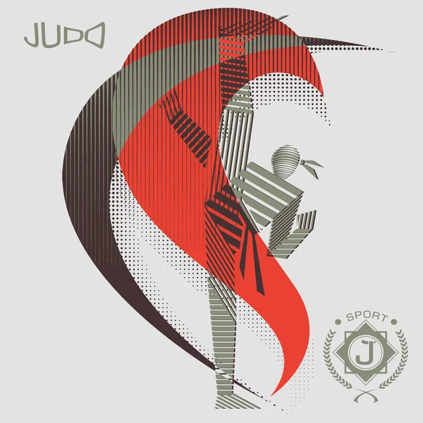 Gestreept Judo Atleet Actie Illustratie Van Judo Vechter Sport Vector — Stockvector