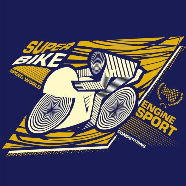 Çizgili motosikletçi eylem. Bir motosiklet, spor vektör simgesi üzerinde binme motosikletçi Illustration. Bir çizgili sporcu. Düz stil vektör küçük resim.