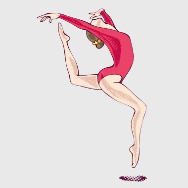 Jimnastik atlet zıplama. Bir aktif genç kadın jimnastik spor, spor vektör simge Illustration. Düz stil vektör küçük resim.