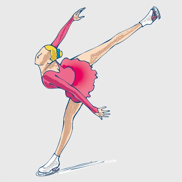 Atleta Patinagem Gelo Desenho Manual Ilustração Patinação Gelo Figura Menina — Vetor de Stock