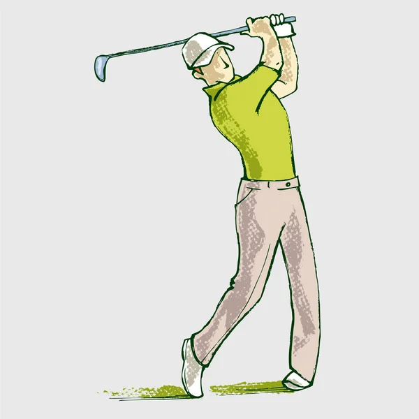 Golf Athlete Swinging Hand Drawing Illustration Golf Swing Golf Player — Stock Vector