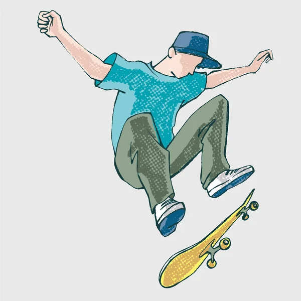 Skateboard Sportovec Dělá Trik Ruční Kresba Ilustrace Pubertě Hraje Skateboard — Stockový vektor