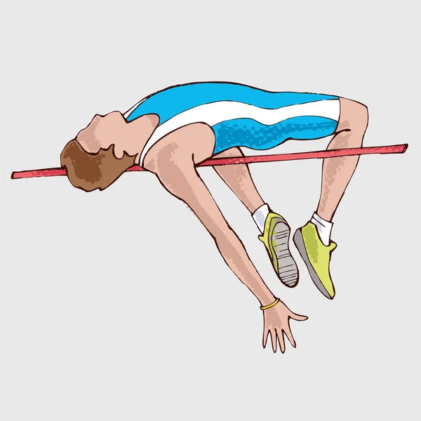 Atleta Salto Altura Desenho Manual Ilustração Atleta Masculino Salto Altura — Vetor de Stock