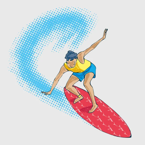 Surfer Auf Einer Welle Handzeichnung Illustration Des Surfers Auf Der — Stockvektor
