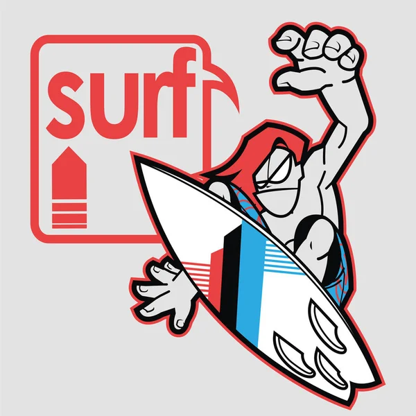 Surfer Mit Sprechblase Bord Springen Illustration Eines Surferjungen Der Auf — Stockvektor