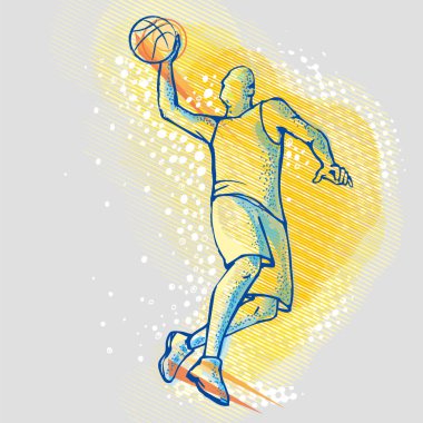 Grafik arka plan, vektör görüntü üzerinde basketbolcu. Basketbol dunk slam Illustration. Spor vektör görüntü. Spor, açık hava etkinlikleri.