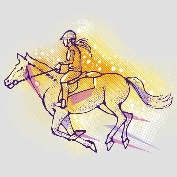 Chica Montando Caballo Sobre Fondo Gráfico Imagen Vectorial Ilustración Una — Archivo Imágenes Vectoriales