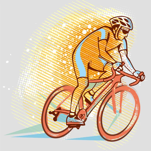 图形背景上的骑自行车者 道路循环 矢量图像 骑自行车的男性与头盔骑自行车的插图 运动矢量图像 户外活动 — 图库矢量图片