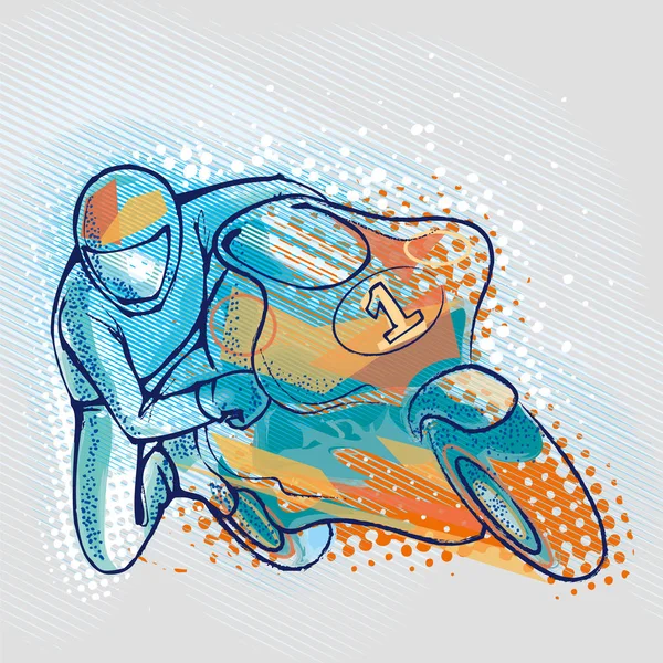 Grafik Arka Plan Vektör Görüntü Üzerinde Aşırı Motosiklet Yarışçısı Adam — Stok Vektör