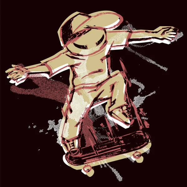 Tecknad Freestyle Åkare Hoppning Skateboard Mörk Bakgrund Illustration Skater Kickflip — Stock vektor