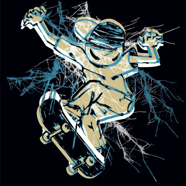 Ilustracja Wektorowa Skater Freestyle Konkurs Shirt Nadruk Kreskówka Freestyle Skater — Wektor stockowy