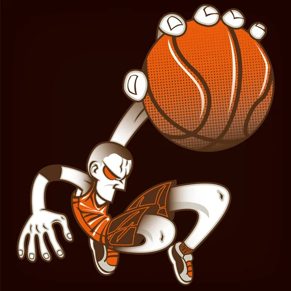 Pemain Basket Dengan Lengan Panjang Gambar Vektor Slam Dunk Ilustrasi - Stok Vektor