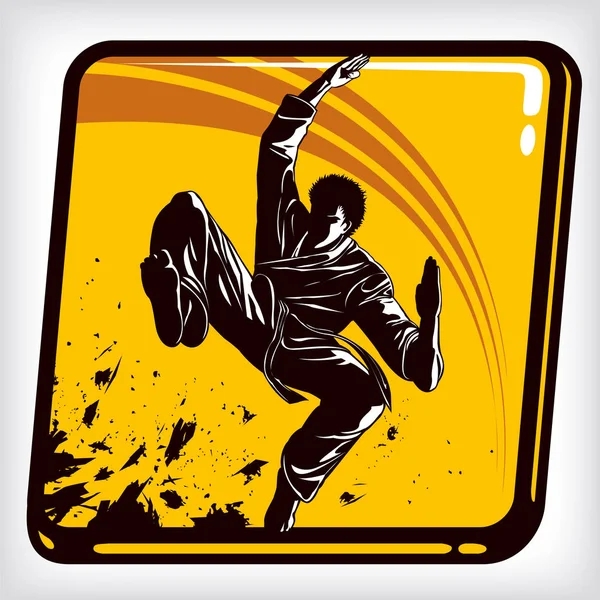 Δυναμική Εικόνα Του Μαχητή Καράτε Εικόνα Ανθρώπου Μαχητή Καράτε Κίτρινο — Διανυσματικό Αρχείο