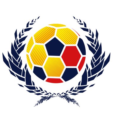 Beyaz arka plan üzerinde Vektör illüstrasyon futbol topu. defne çelenk ile çevrili futbol topu ile illüstrasyon. Zaferin sembolü.