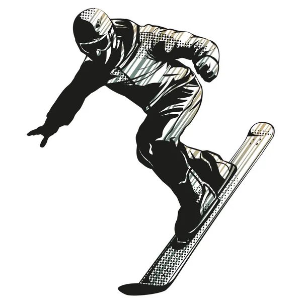 Snowboarder Skoku Białym Tle Wektor Ilustracji Chłopca Akcji Snowboardzie Jeździec — Wektor stockowy