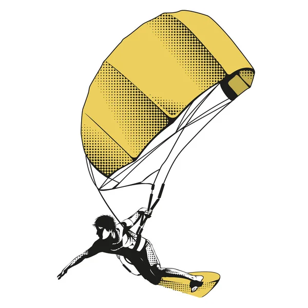 Kitesurfer Saltando Sobre Tabla Kitesurf Diseño Plano Moderno Ilustración Con — Vector de stock