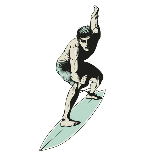 Männliche Surfer Auf Surfbrett Vektor Illustration Illustration Eines Surfers Der — Stockvektor