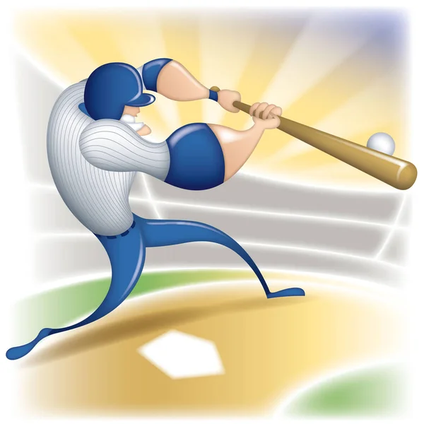 Baseball Cartoon Charakterspieler Aktion Mit Stadion Hintergrund Illustration Eines Baseballspielers — Stockvektor