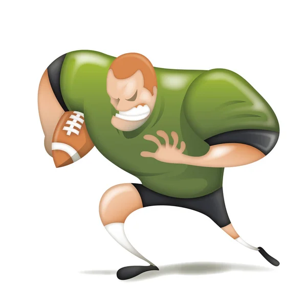 Wütende Cartoon Figur Rugbyspieler Aktion Auf Weißem Hintergrund Illustration Eines — Stockvektor