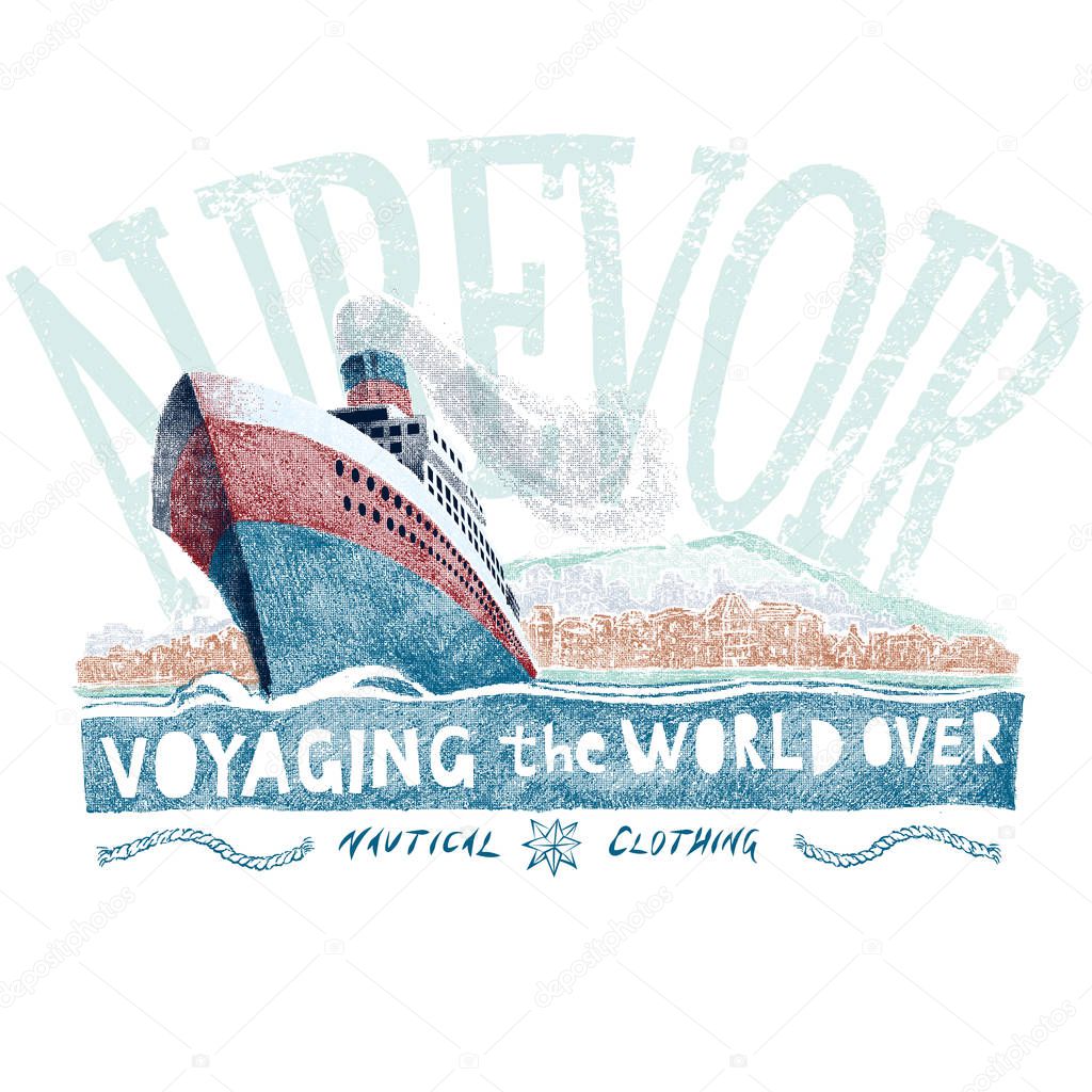 Vector illustration of big ship in ocean
