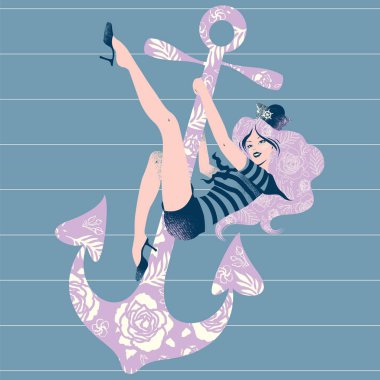 Beautiful female sailor on graphic background clipart