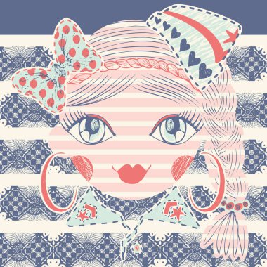 Grafik arka planda Dreamy kadın denizci